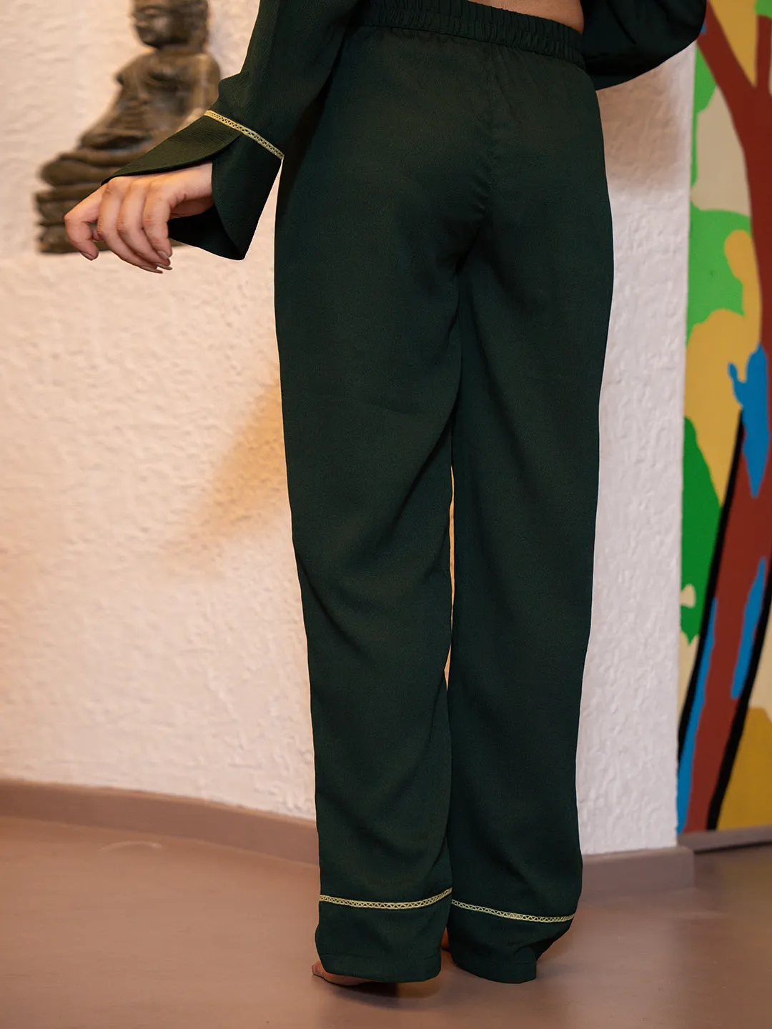 Dark Green Soft Crepe Night Suit