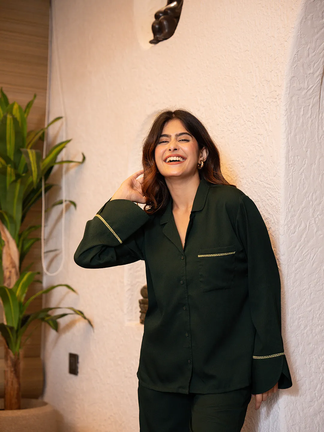 Dark Green Soft Crepe Night Suit