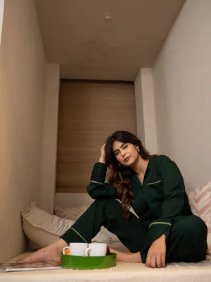 Dark Green Soft Crepe Night Suit