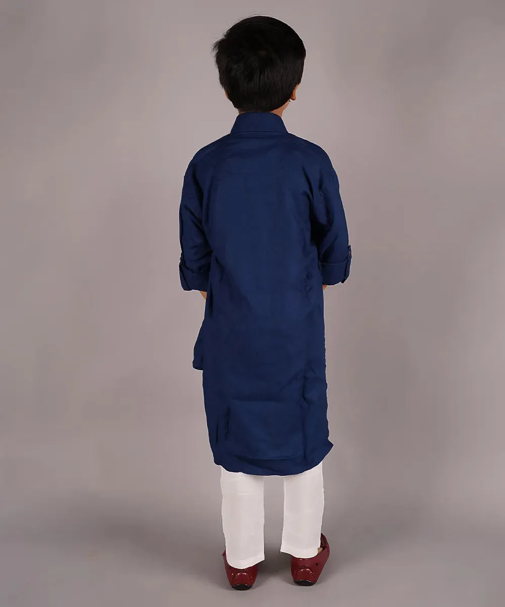 Designer Navy Pathani Kurta with Cream Salwar in Cotton