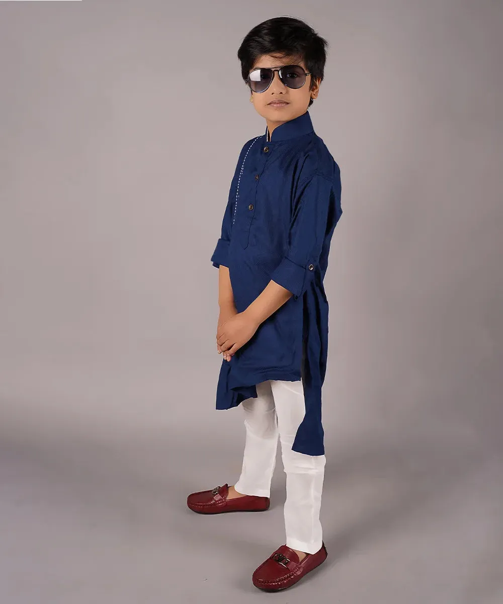 Designer Navy Pathani Kurta with Cream Salwar in Cotton