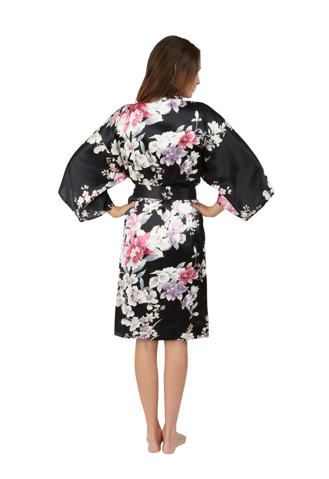 Elegant Orchids Short Silk Happi Coat Kimono