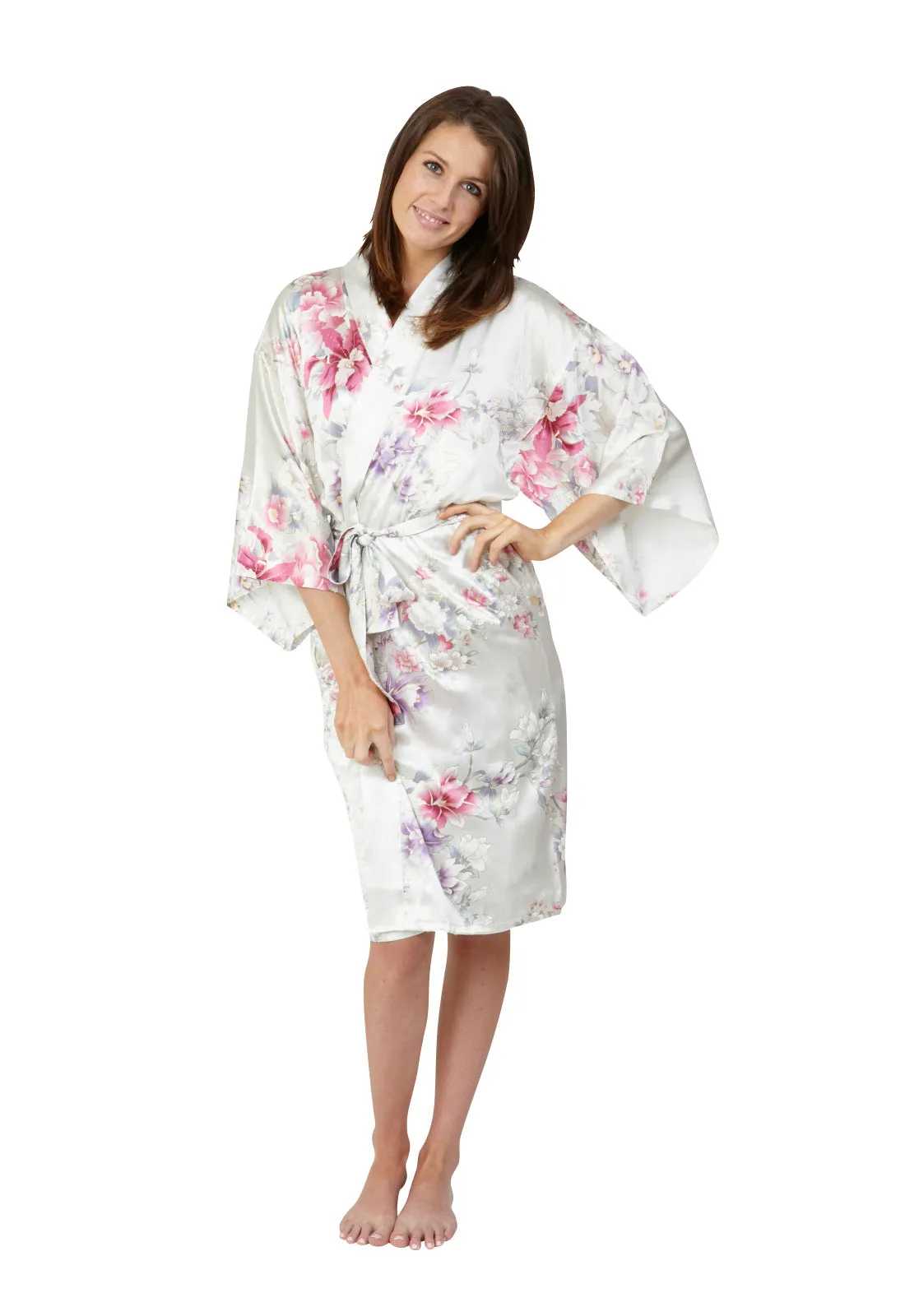 Elegant Orchids Short Silk Happi Coat Kimono