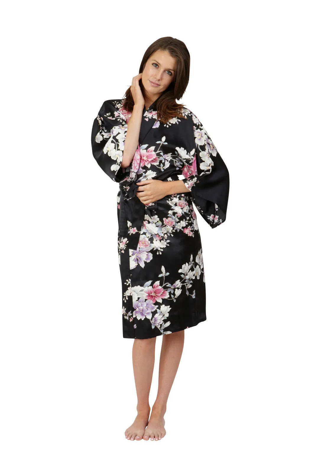 Elegant Orchids Short Silk Happi Coat Kimono