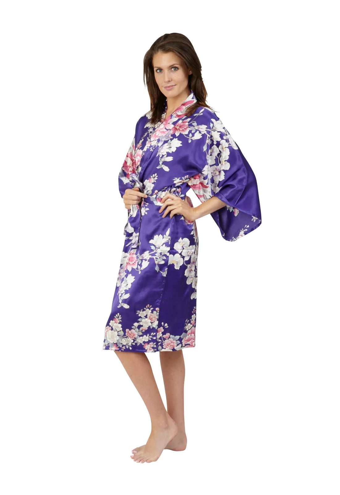 Elegant Orchids Short Silk Happi Coat Kimono