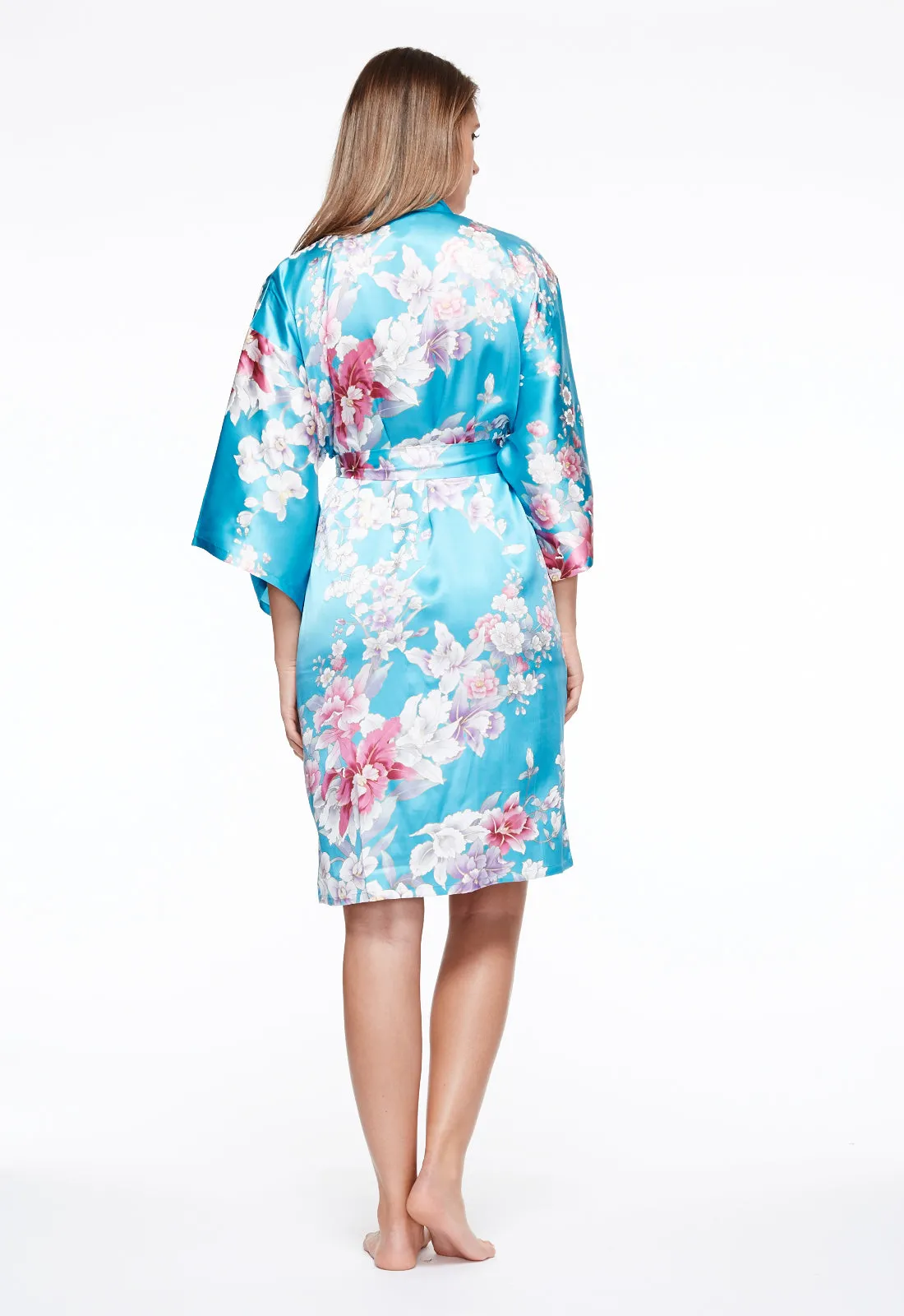 Elegant Orchids Short Silk Happi Coat Kimono