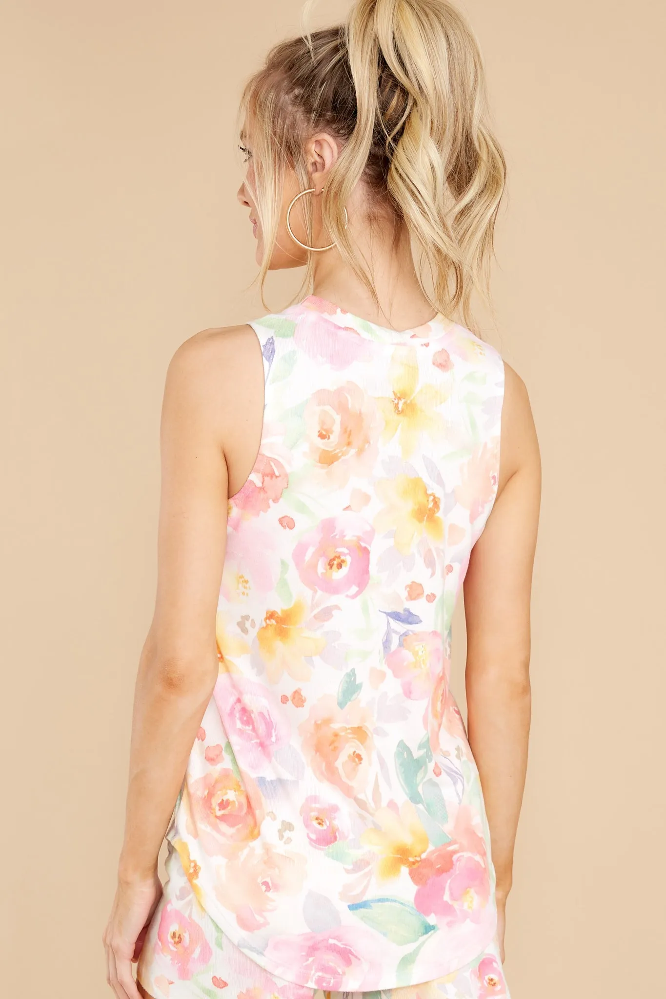 Encapsulating Joy White Multi Floral Print Tank Top