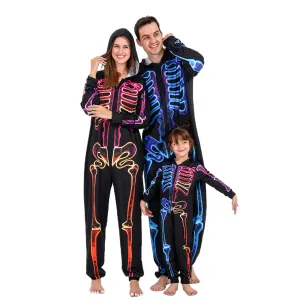 Family Halloween Pajamas Colorful Skeleton Print Jumpsuits Sets