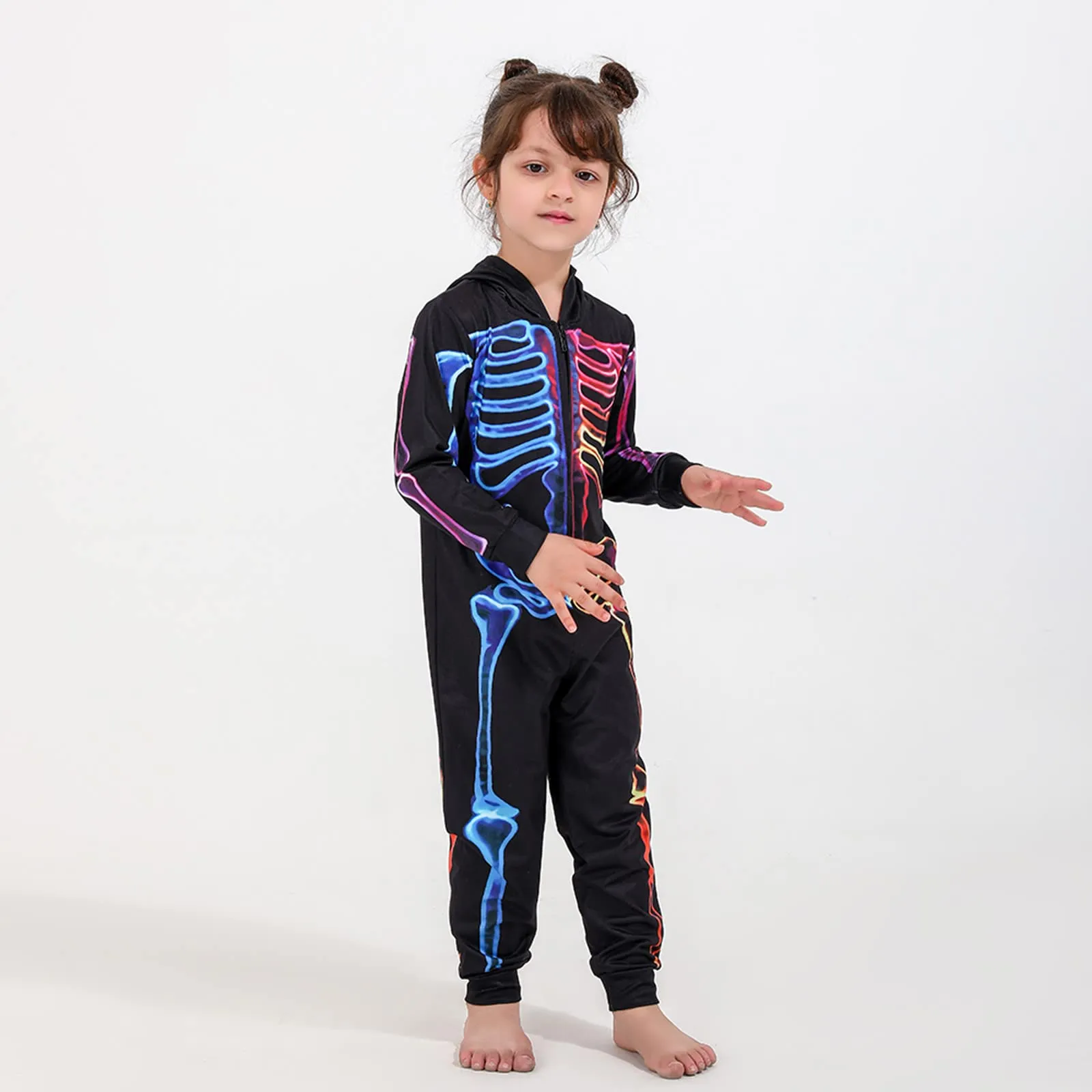 Family Halloween Pajamas Colorful Skeleton Print Jumpsuits Sets