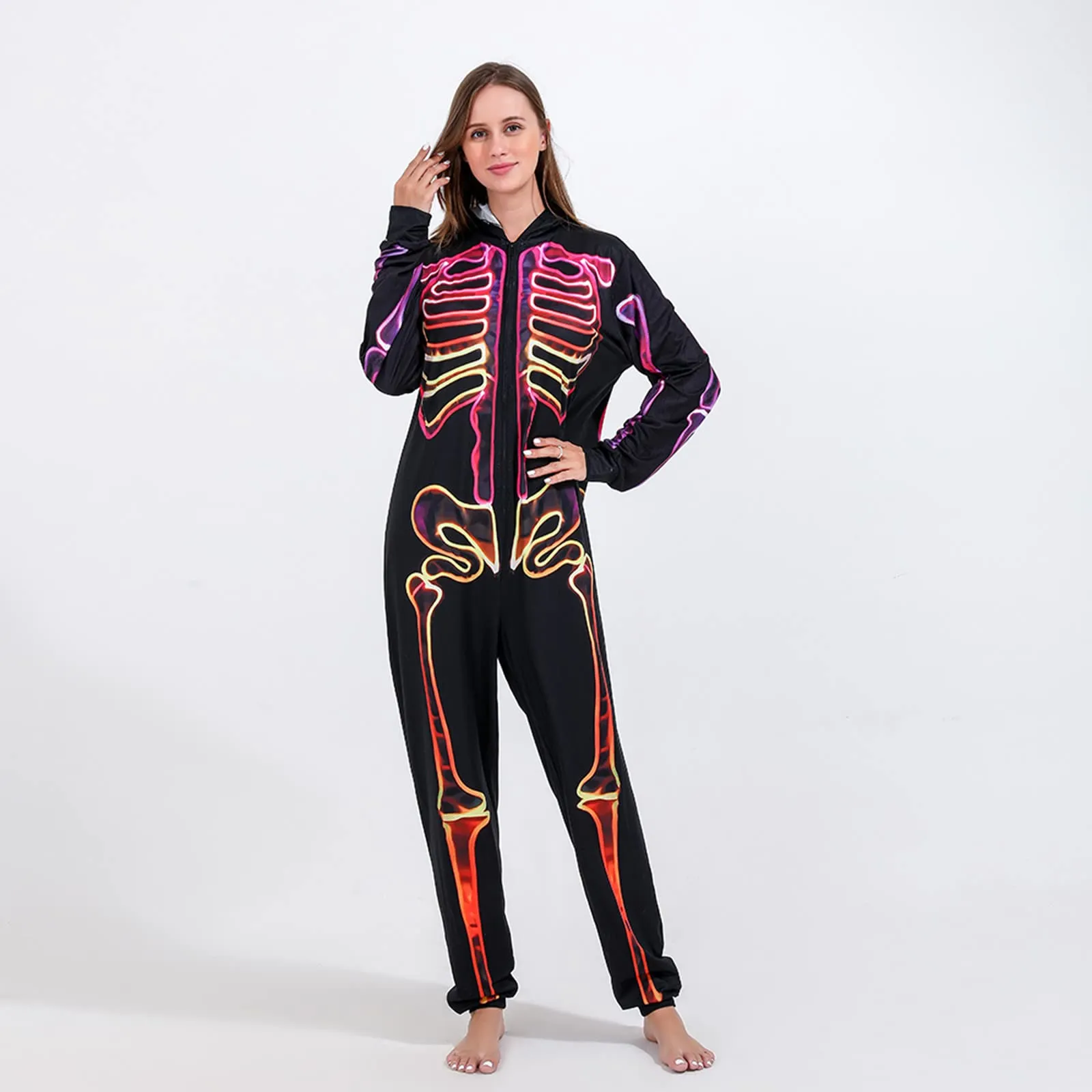 Family Halloween Pajamas Colorful Skeleton Print Jumpsuits Sets