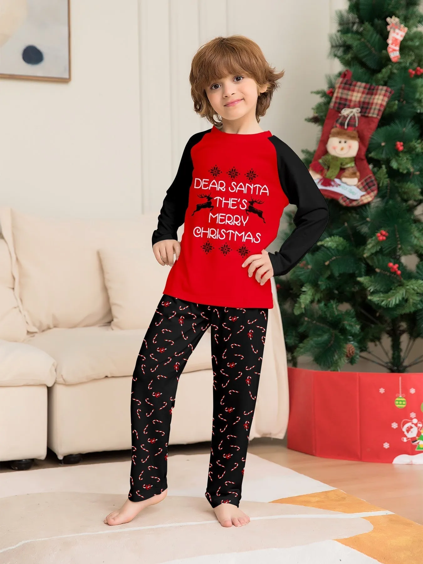 Family Pajama Set with Christmas Cane Fawn Monogrammed