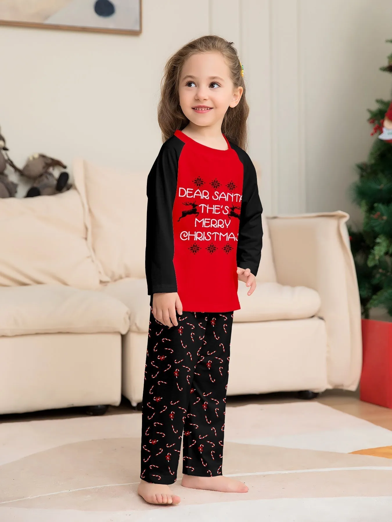 Family Pajama Set with Christmas Cane Fawn Monogrammed