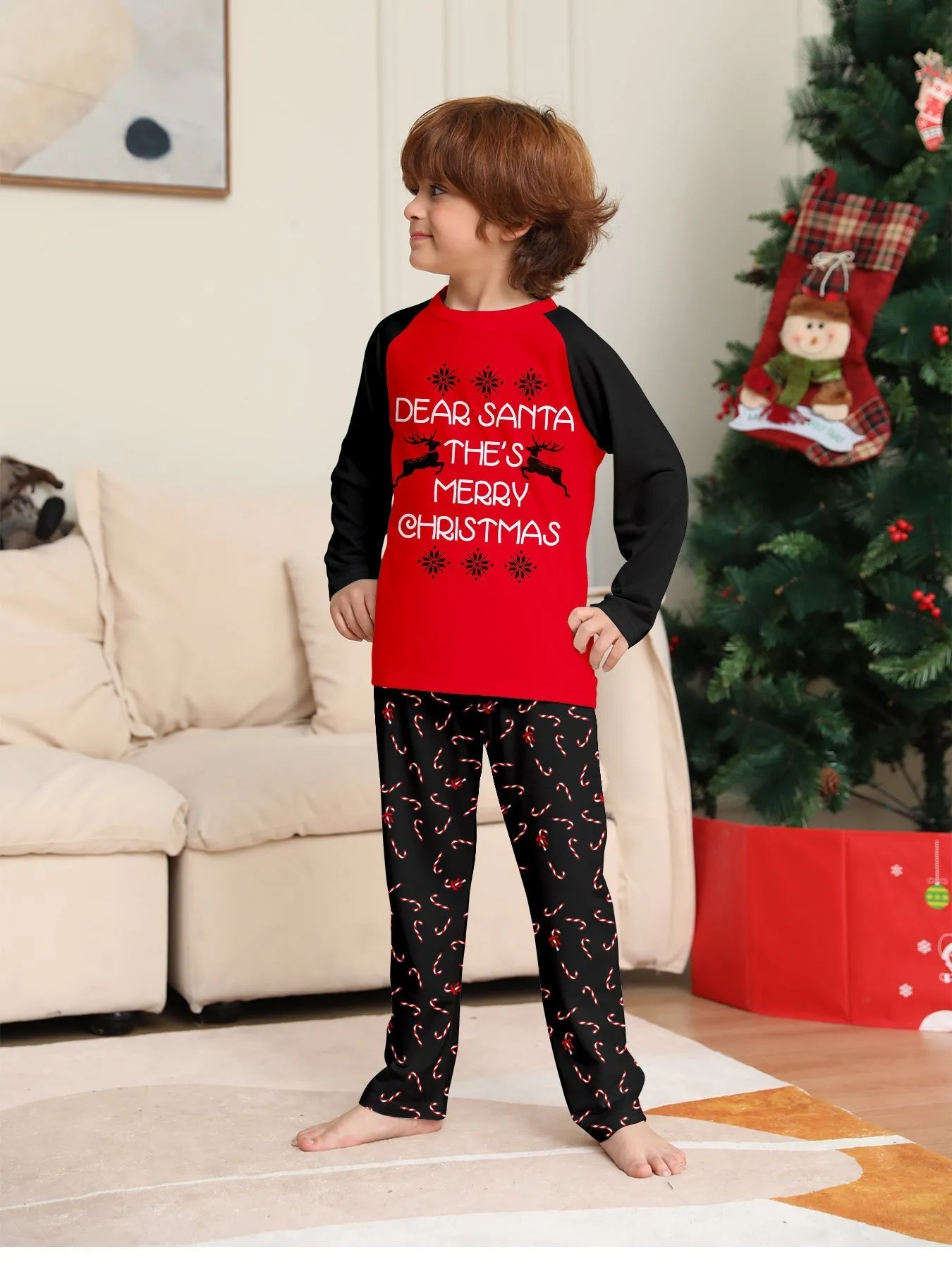 Family Pajama Set with Christmas Cane Fawn Monogrammed