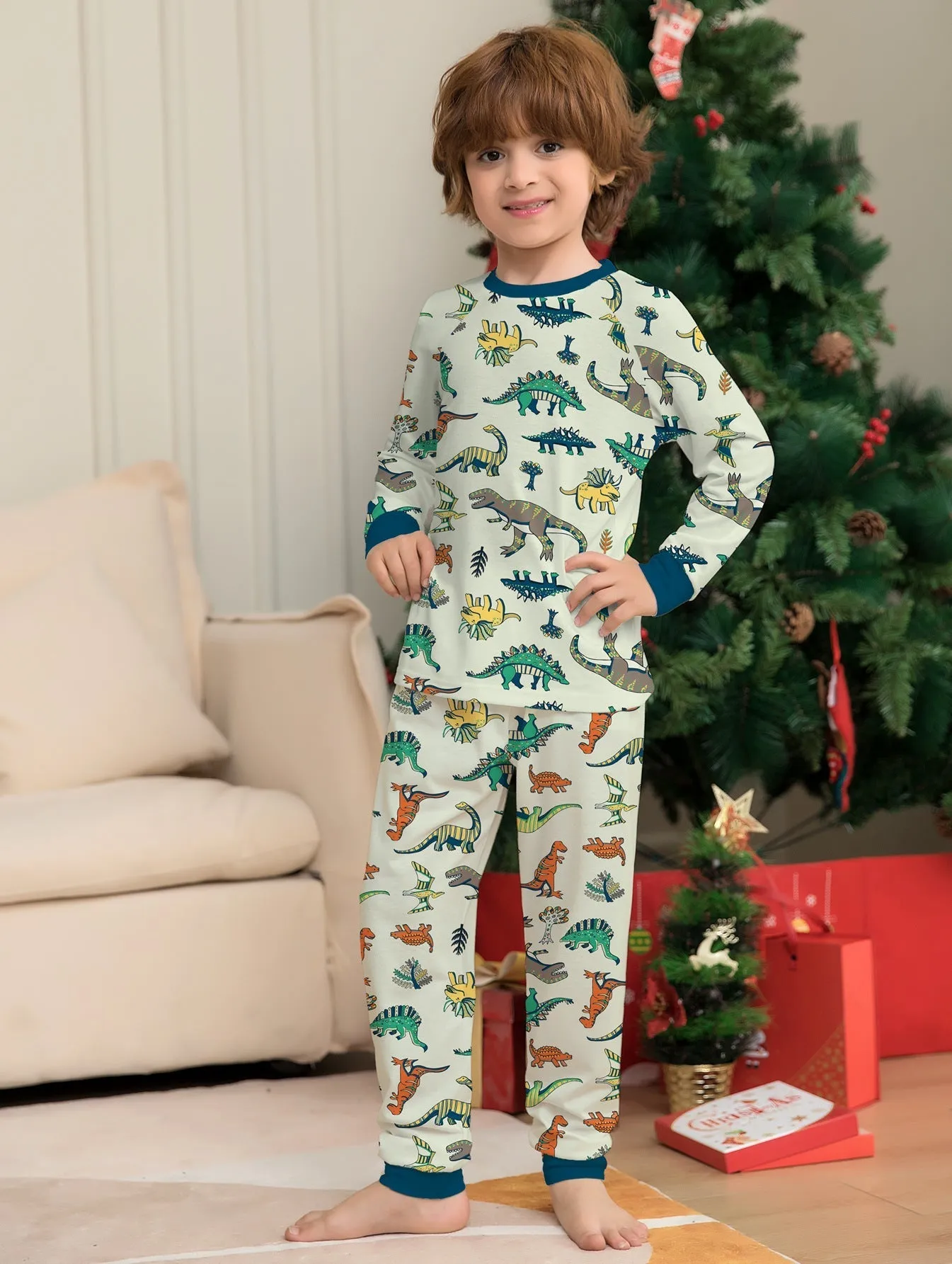 Family Parent-Child Dinosaur Printed Loungewear Pajama Set