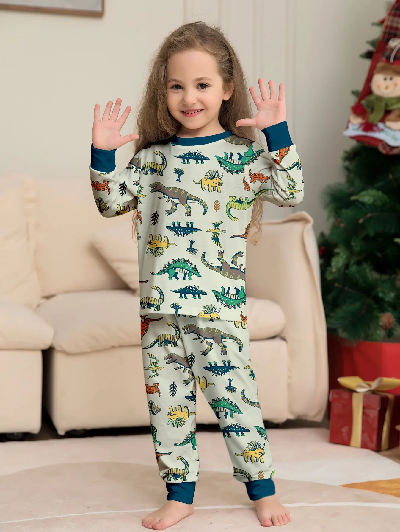 Family Parent-Child Dinosaur Printed Loungewear Pajama Set