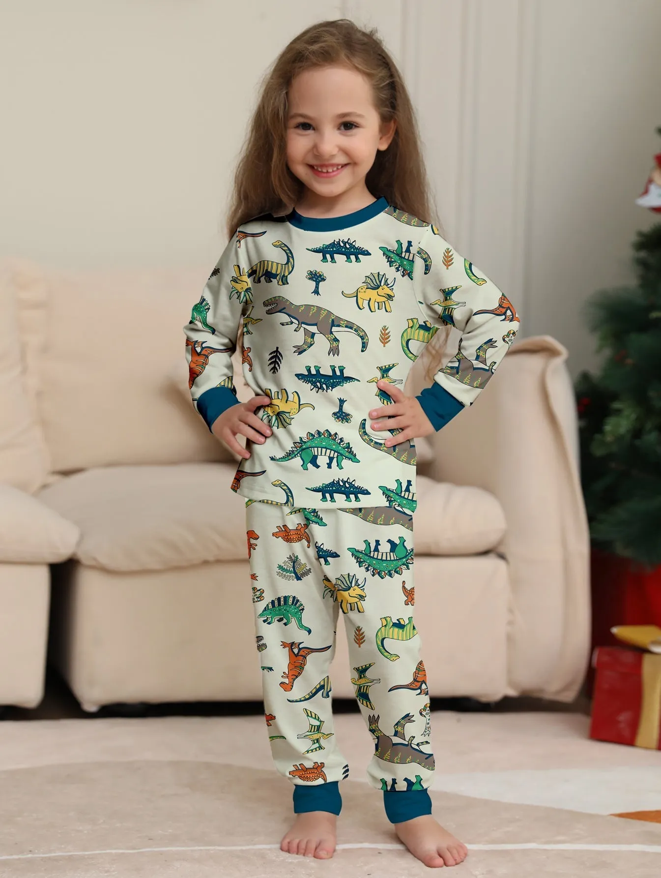 Family Parent-Child Dinosaur Printed Loungewear Pajama Set