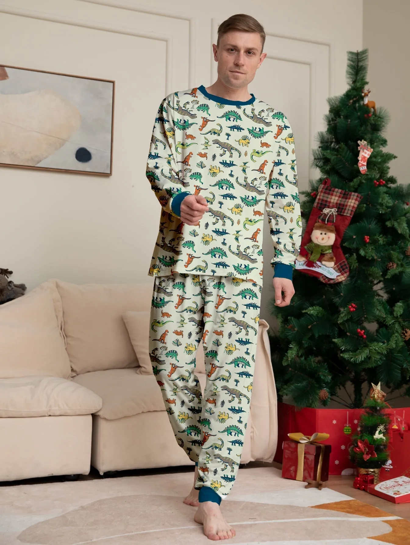 Family Parent-Child Dinosaur Printed Loungewear Pajama Set