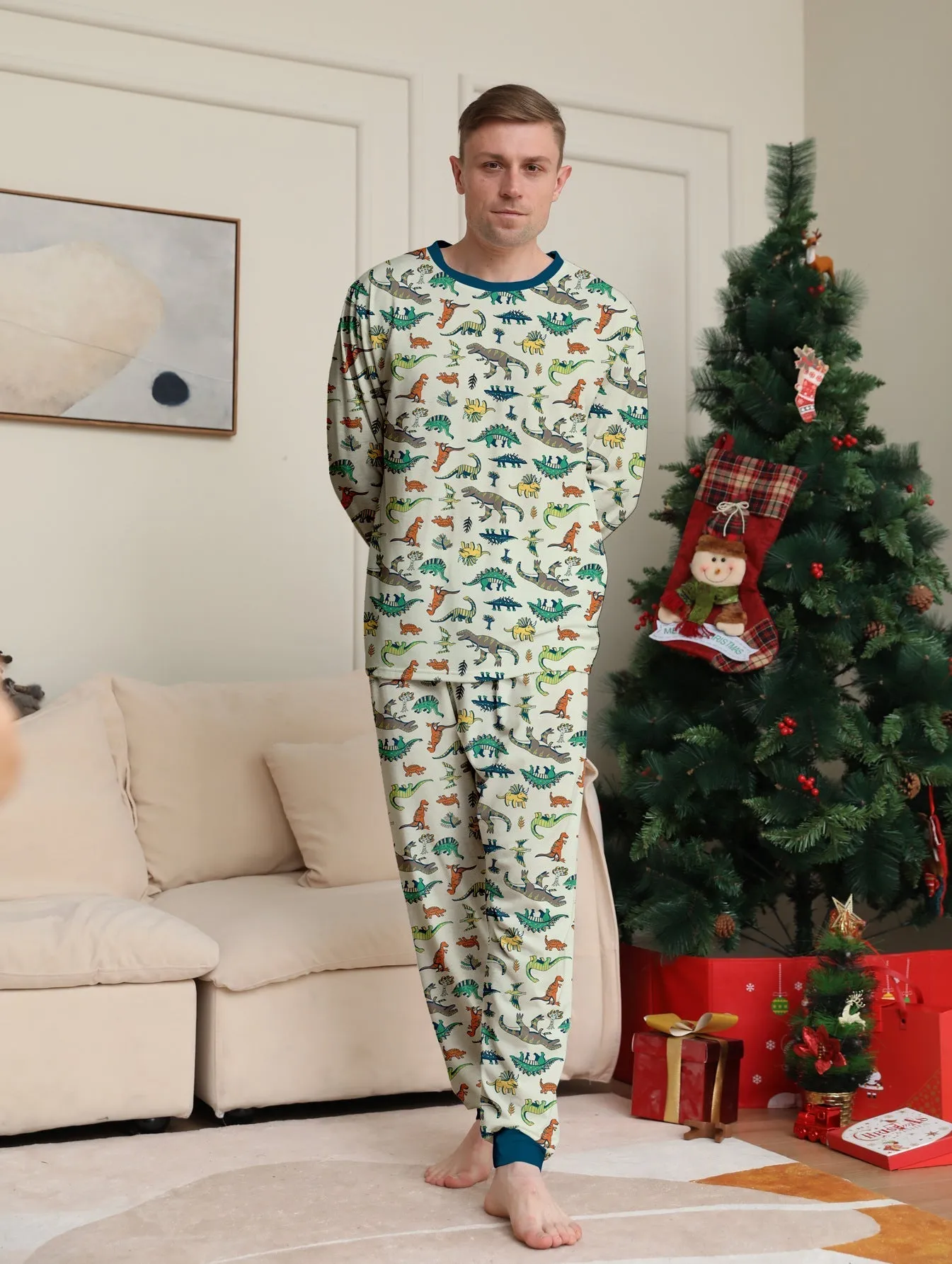 Family Parent-Child Dinosaur Printed Loungewear Pajama Set