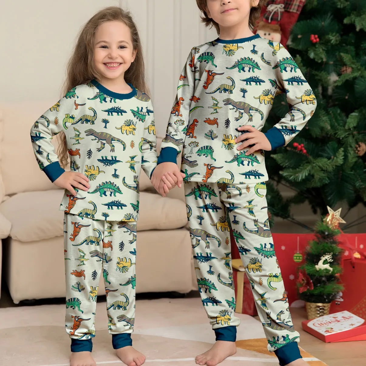 Family Parent-Child Dinosaur Printed Loungewear Pajama Set