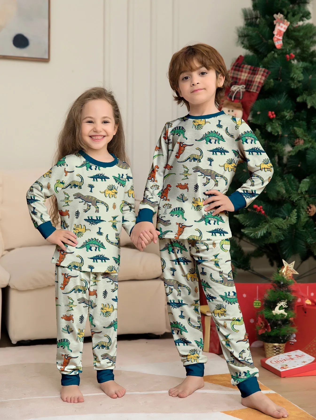 Family Parent-Child Dinosaur Printed Loungewear Pajama Set