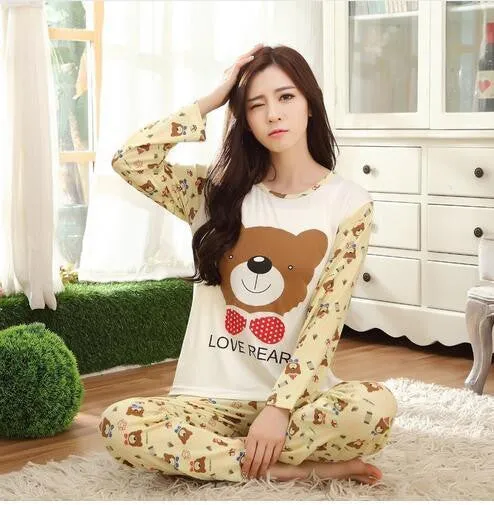 Free shipping Pajama Sets Long Sleeve women Sleepwear Autumn and Winter Carton Cotton Pajamas Mujer Women Home Clothes Wholesale