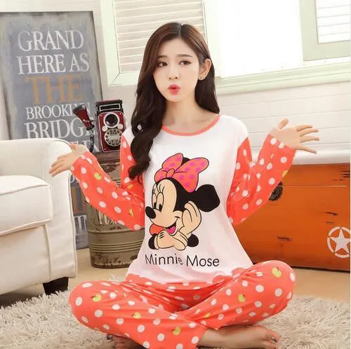 Free shipping Pajama Sets Long Sleeve women Sleepwear Autumn and Winter Carton Cotton Pajamas Mujer Women Home Clothes Wholesale