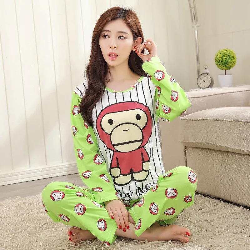 Free shipping Pajama Sets Long Sleeve women Sleepwear Autumn and Winter Carton Cotton Pajamas Mujer Women Home Clothes Wholesale