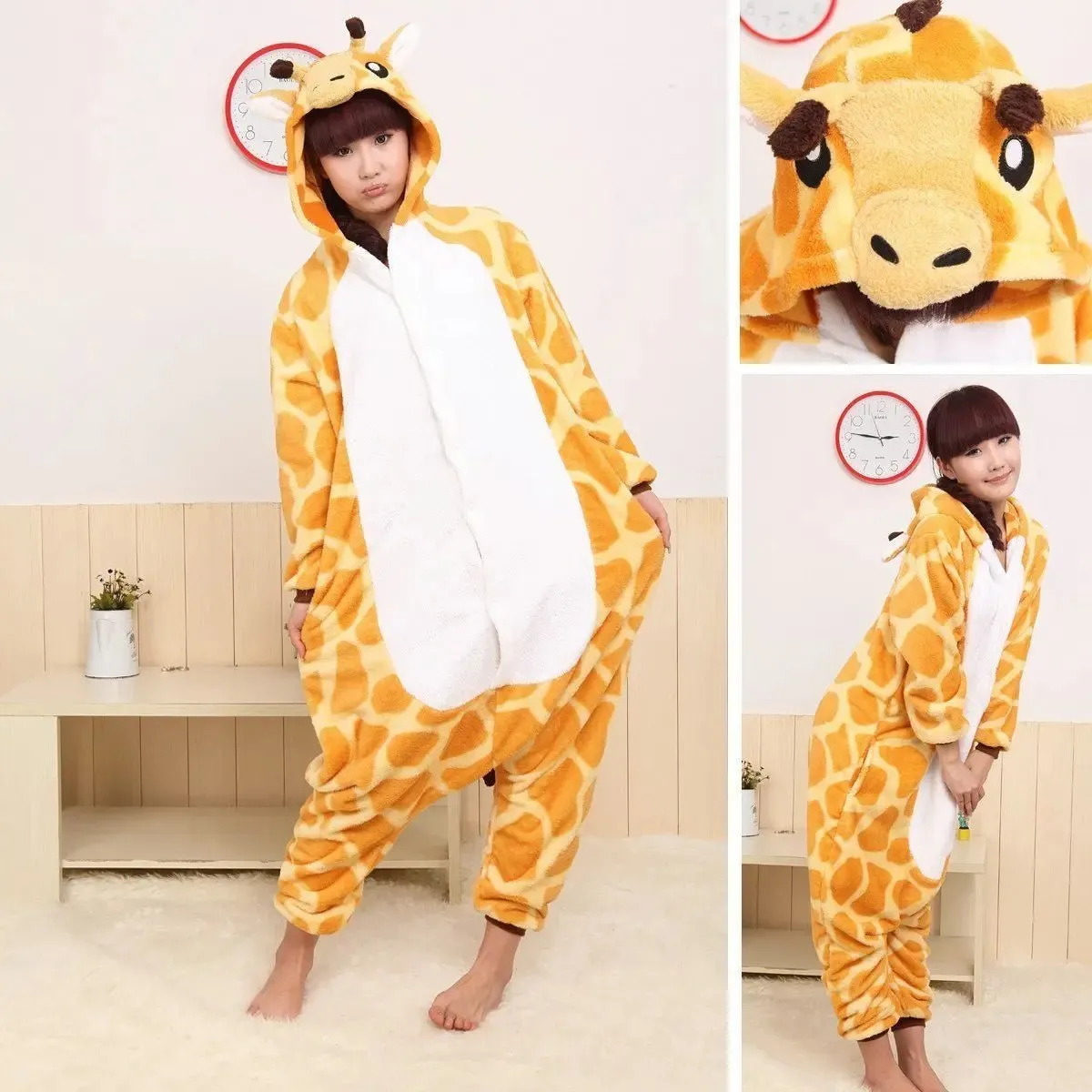 Giraffe Onesie Hoodie Pajamas Fleece Animal Costume Kigurumi