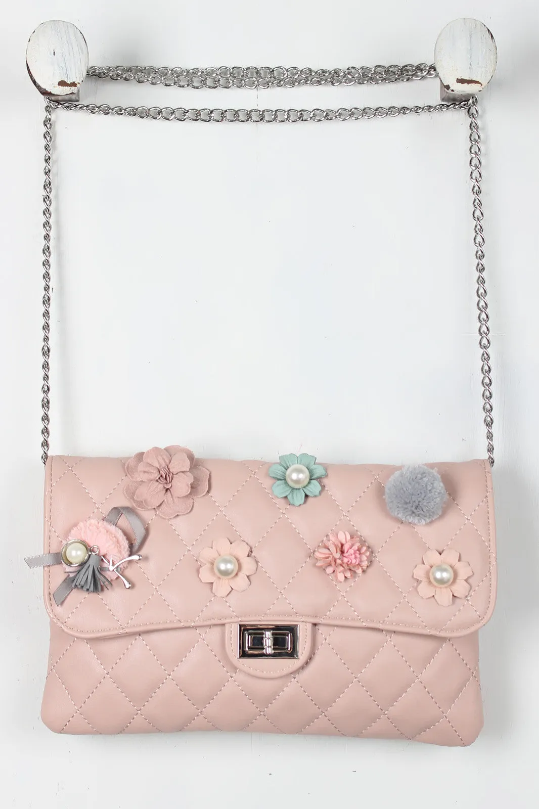 Girly Embellishments Quilted Crossbody Bag