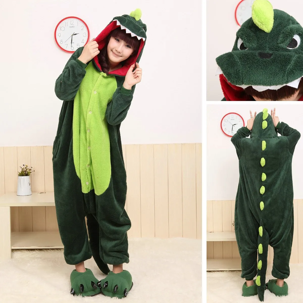 Green Dinosaur Onesie Hoodie Pajamas Animal Costume Kigurumi