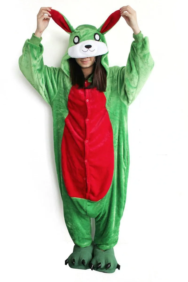 Green Rabbit Onesies Hoodie Pajamas Animal Easter Costume Kigurumi