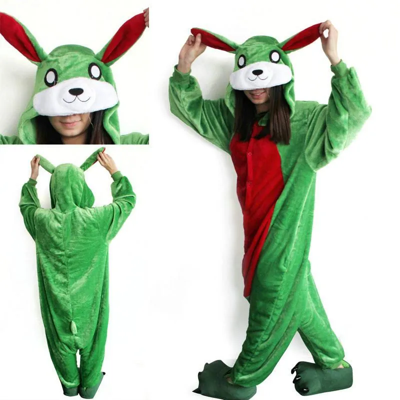 Green Rabbit Onesies Hoodie Pajamas Animal Easter Costume Kigurumi