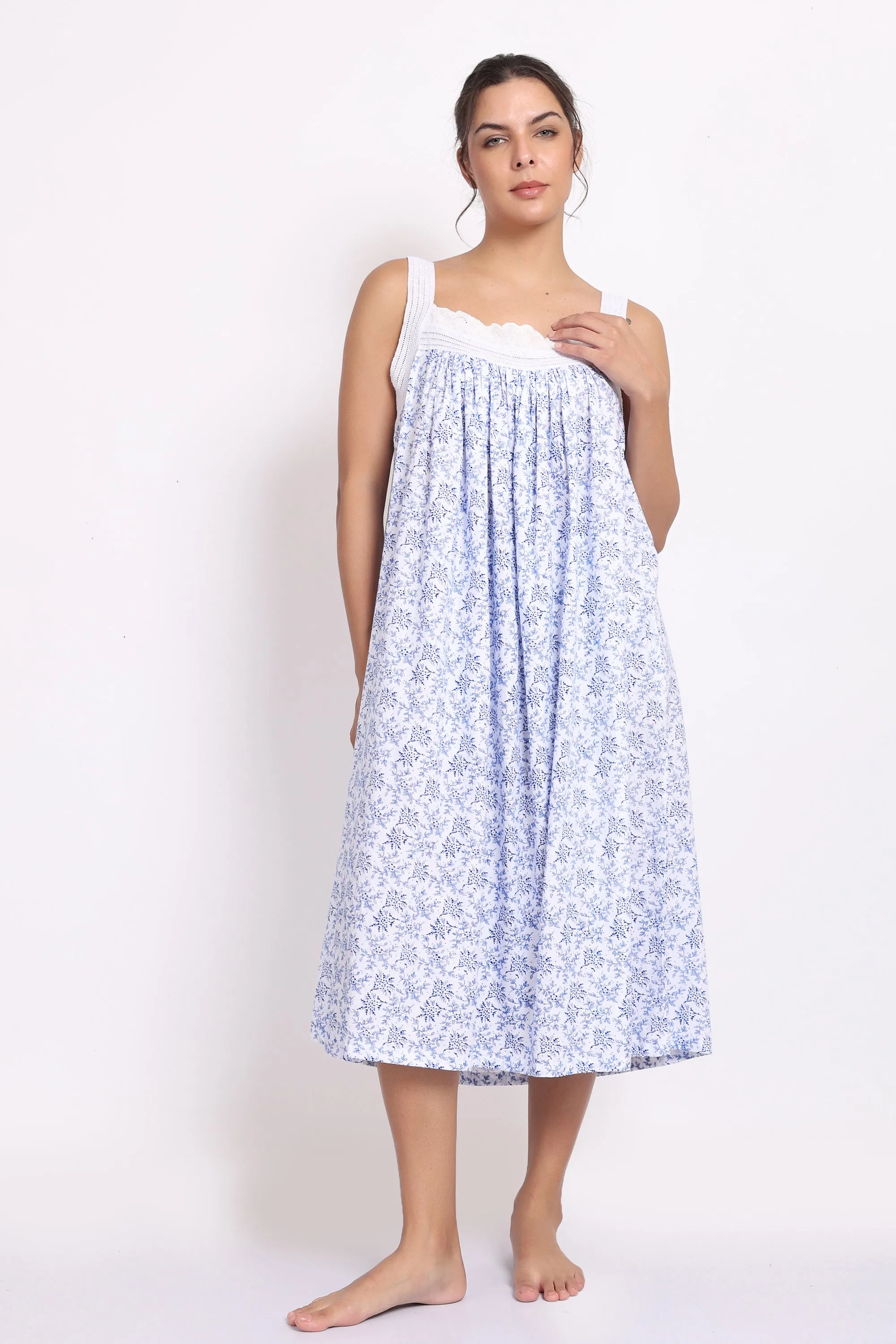 Hamptons Pintuck Strappy Nightie White/Navy Floral