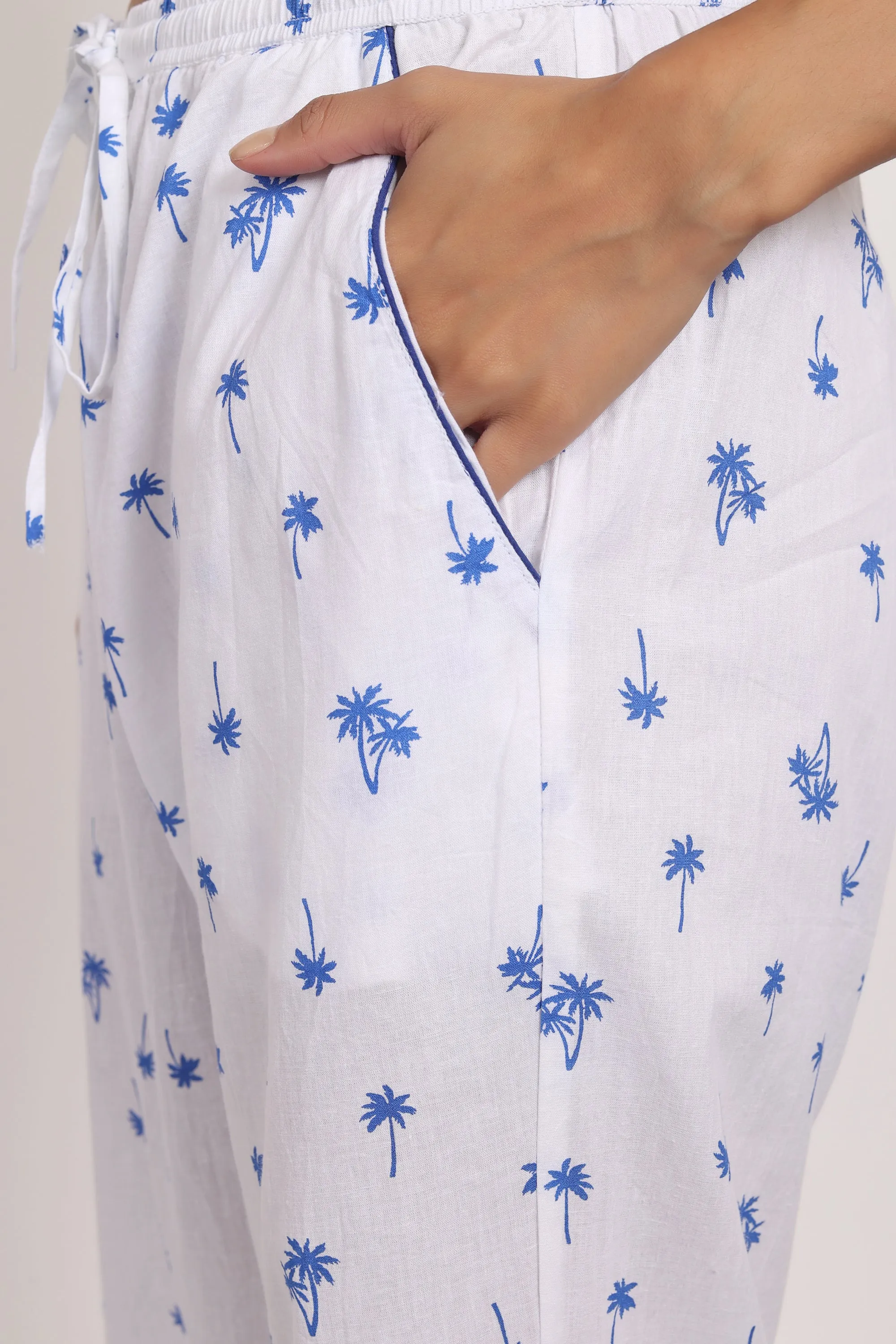 Hamptons Shortsleeve Long PJ Set Navy Palm Print