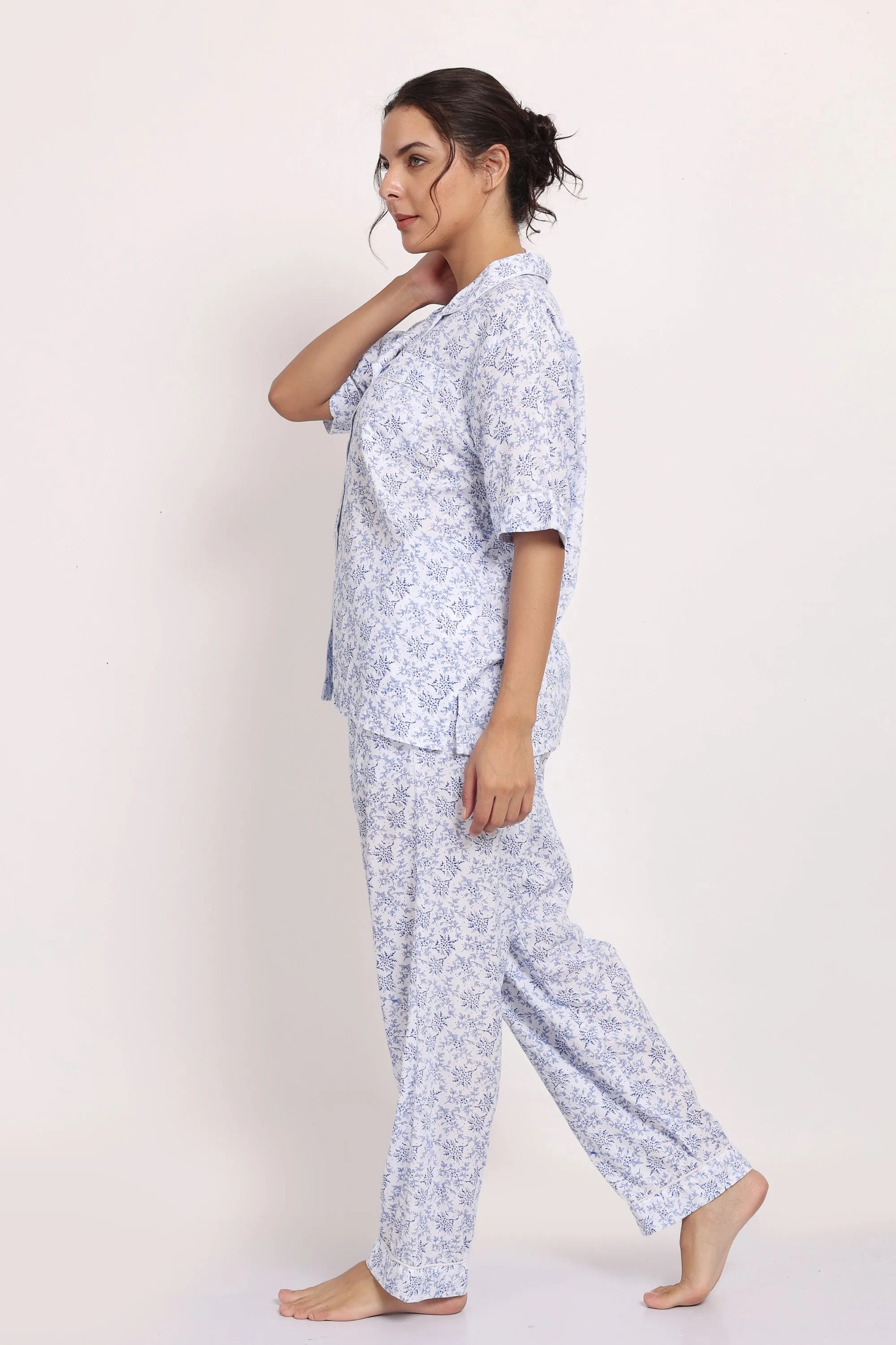 Hamptons Shortsleeve Long PJ Set White/Navy Floral