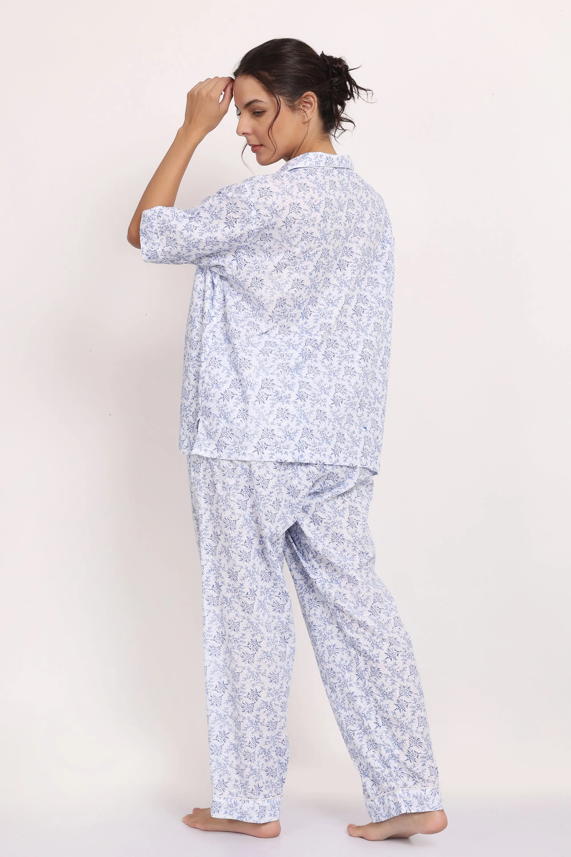 Hamptons Shortsleeve Long PJ Set White/Navy Floral