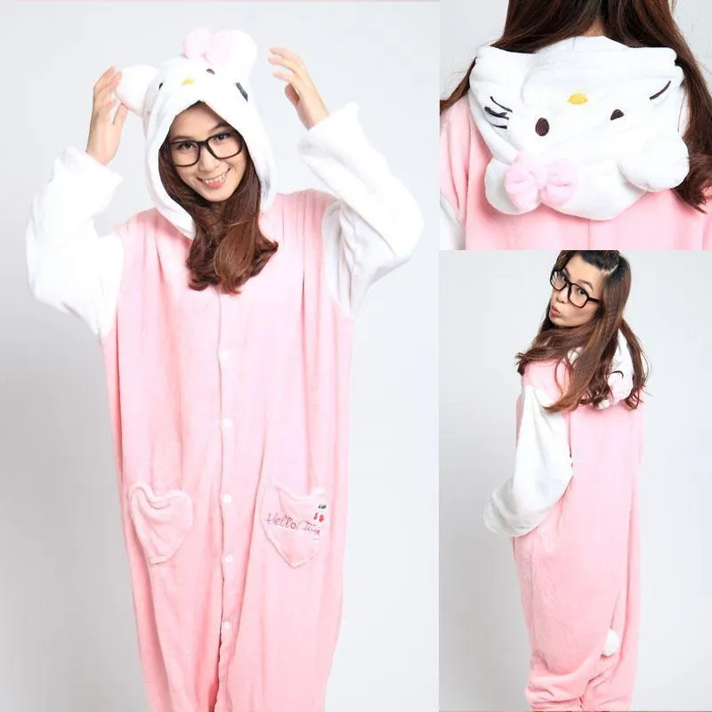 Hello Kitty Cat Kigurumi Animal Onesie Hoodie Costume Pajamas