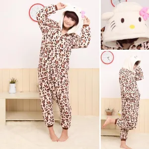 Hello Kitty Hoodie Pajamas Leopard Kigurumi Animal Costume