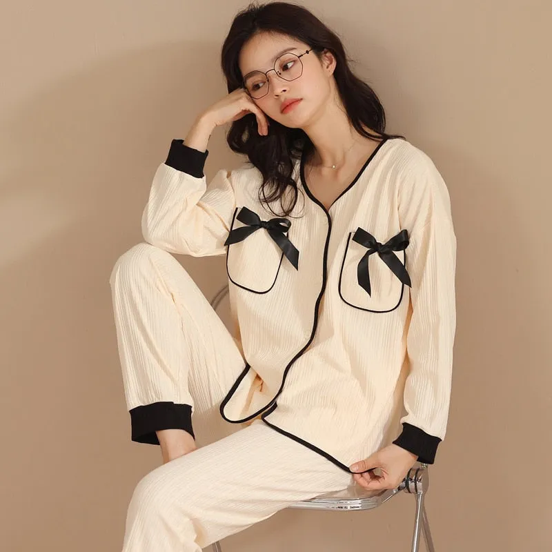 High Quality Women's Pajamas Set Houndstooth Ins Style Sleepwear Cotton V Neck Homewear Casual Nightwear пижама женская