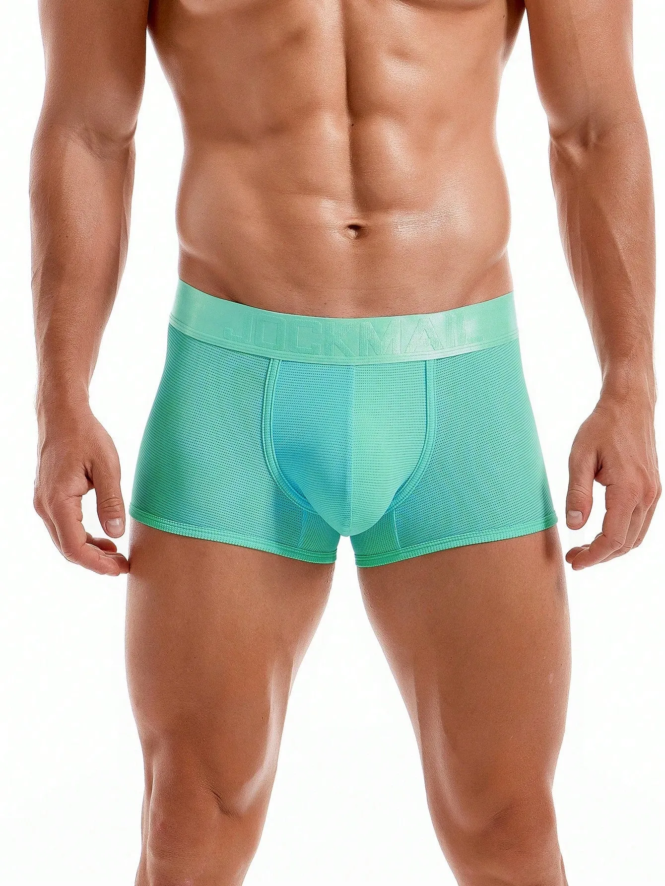 JOCKMAIL 1pc Men's Breathable Mesh Boxer Briefs, Colored Sports & Fitness Underwear For Men