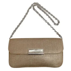 Judith Leiber Gold Tweed Raffia Bag with Mother of Pearl Clasp