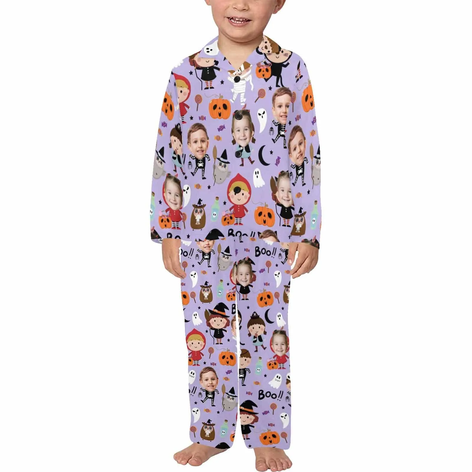 Kid's Pajamas Purple Custom Sleepwear with Face Little Monster Personalized Halloween Pajama Set For Boys&Girls 2-15Y