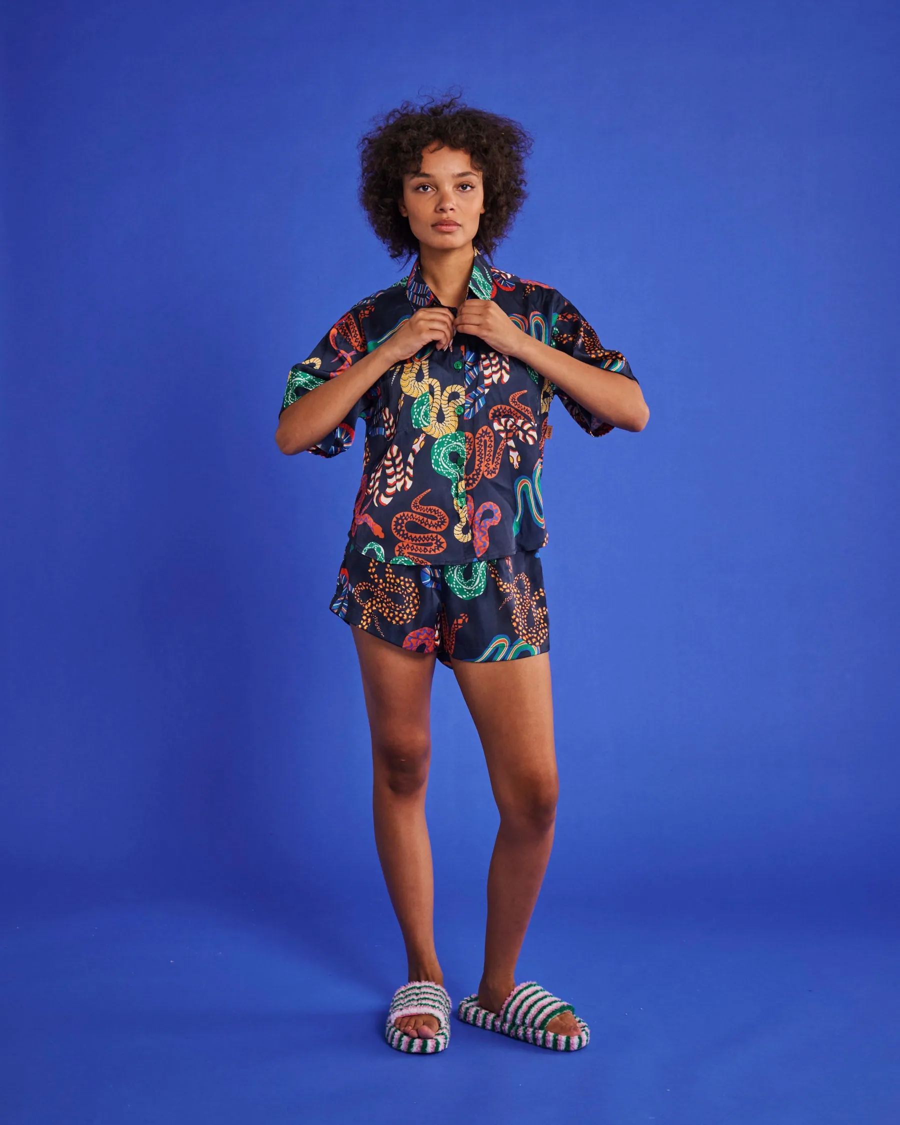 Kip & Co Snake Pit Satin Short Sleeve Shirt & Short Pyjama Set