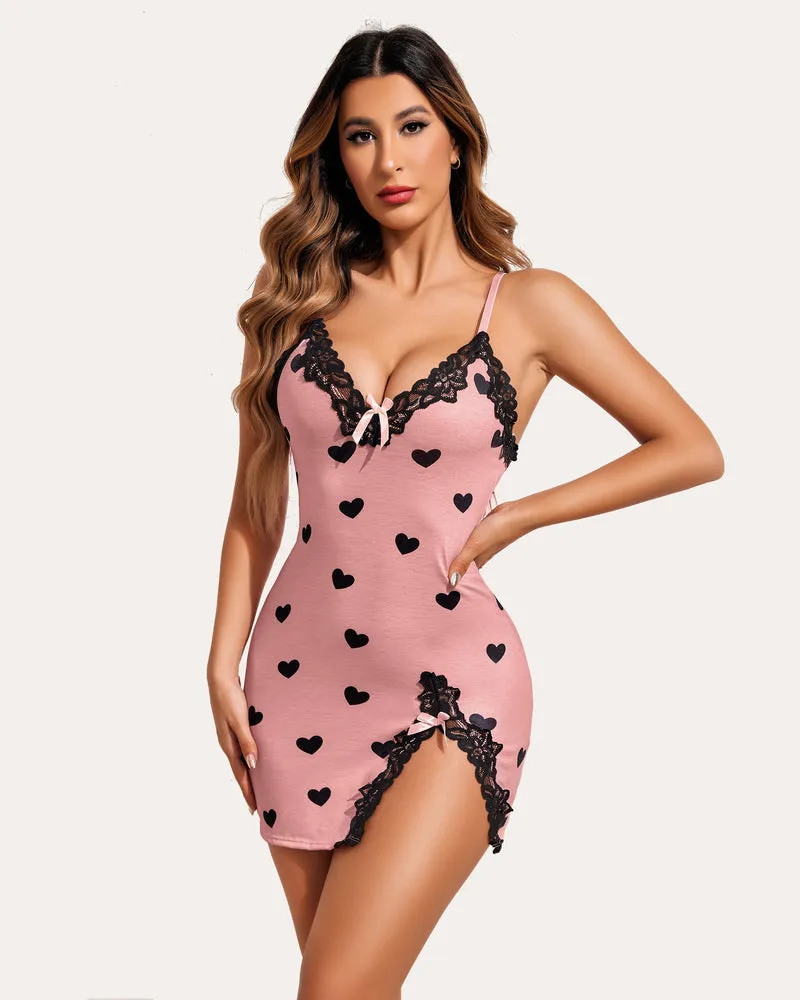 Lace V Neck Sleepwear Cotton Chemise