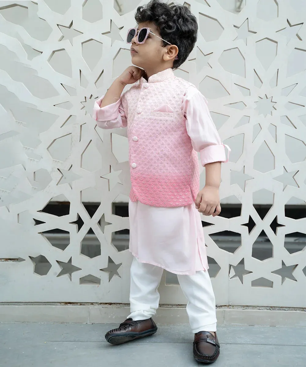 Light Pink Colored Kurta Pajama Set with Embroidered Jacket