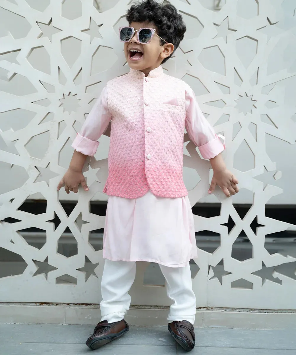 Light Pink Colored Kurta Pajama Set with Embroidered Jacket