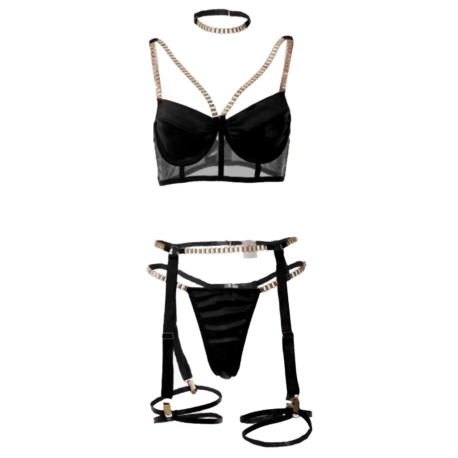 Lingerie with Chain Strap Sexy Porn Underwear Women Body 6-Piece Sensual Erotic Sets Fine Intimate Garter Sexy Outfit Intimates