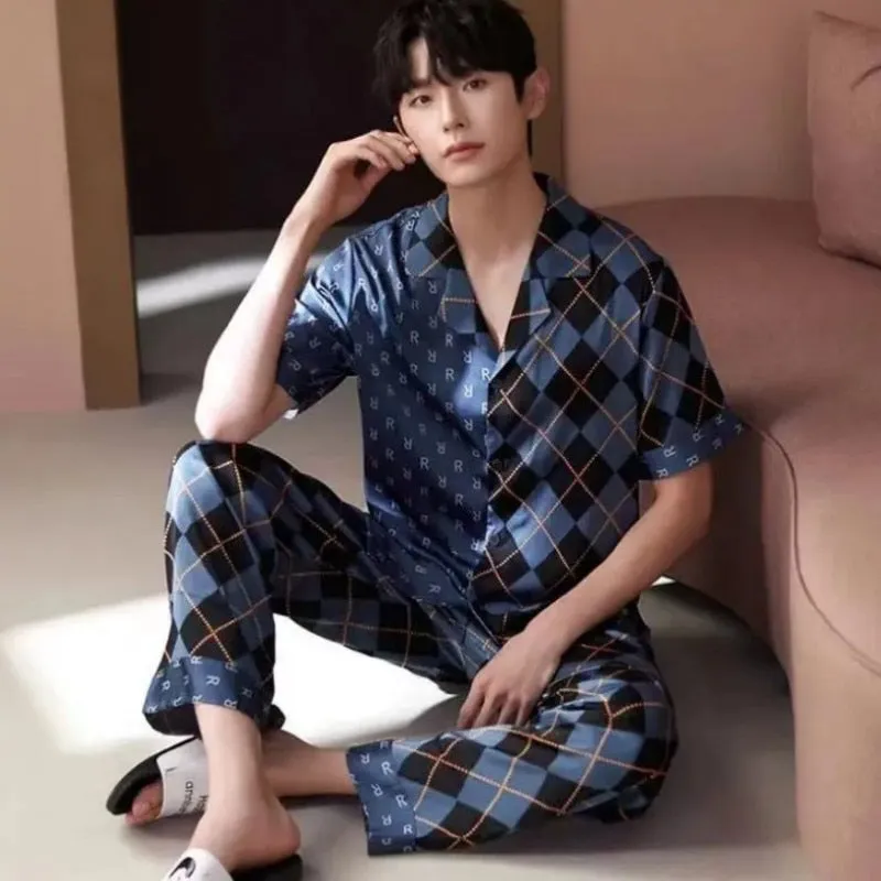 Men's Spring Autumn Sleepwear Youth Large Homewear Luxury Contrast Color Urban Leisure Comfortable Boys' Pajama Set