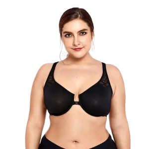 Mesh Insert Front Closure Underwire Seamless Comfort Black Bra