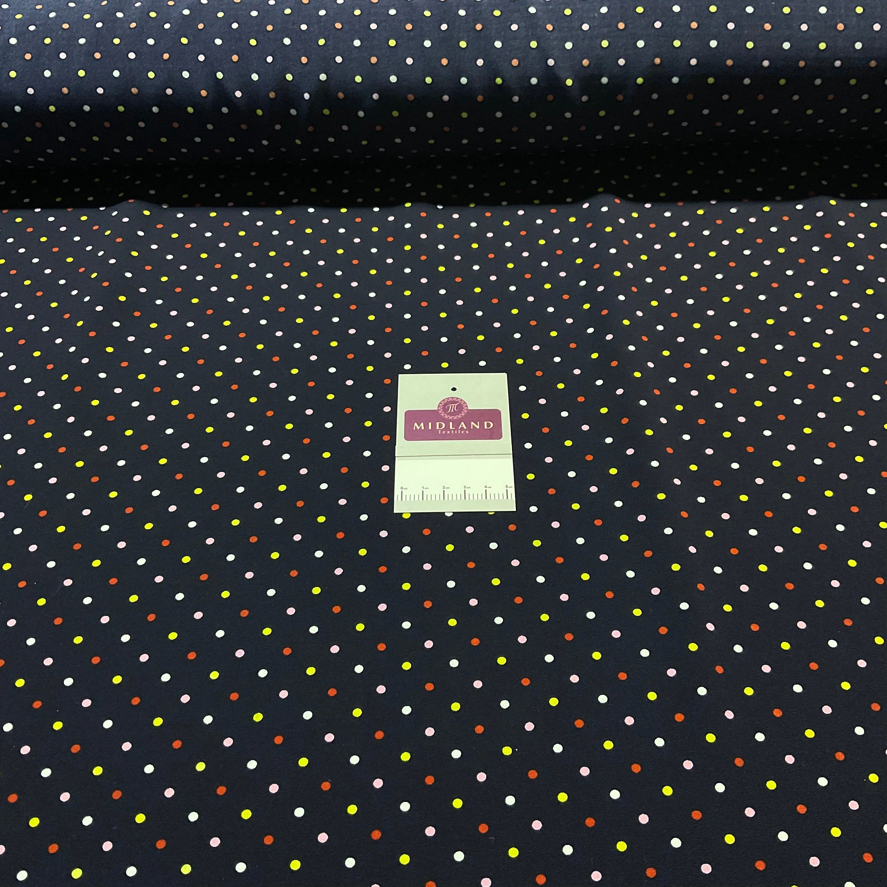 Navy Koshibo Crepe De Chine Polka 4mm dot spot Printed Dress fabric 150 cm M1400-38